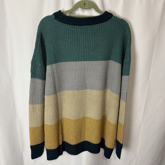 Sew In Love Lightweight Blue Green Yellow Striped Crewneck Sweater Sz 2X - Picture 4 of 5